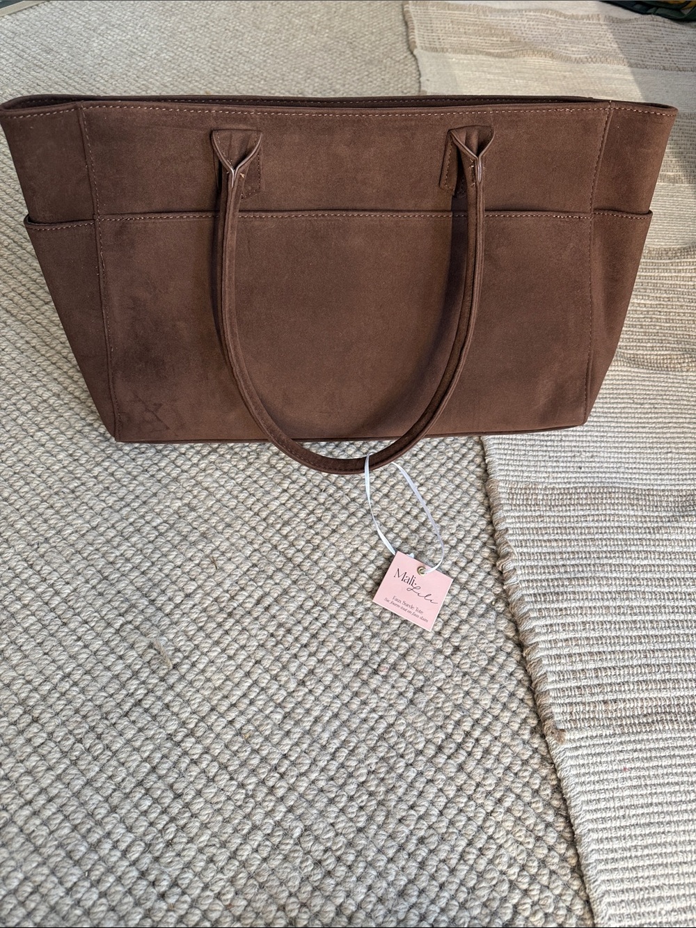 Mali + Lili Brown Suede Tote Bag with Dual Shoulder Straps